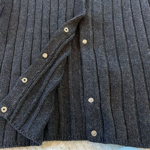 VTG Y2K SML Sweater Grey Ramie Blend Leopard Faux Collar Snap Front Flaw SZ L - Picture 6 of 11